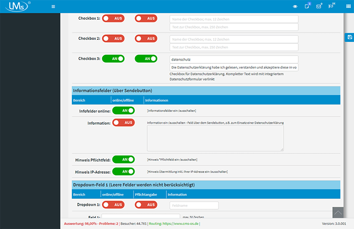 Datenschutz per Checkbox,<br> Infotext �nderbar