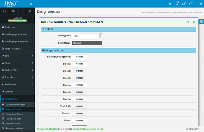 Schriftbild, Schriftgr��e und<br>Hintergrundfarben anpassen